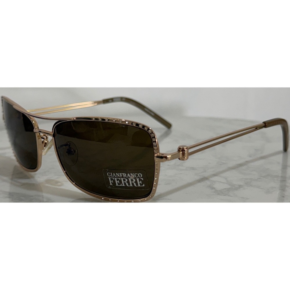 GIANFRANCO FERRE Sunglasses Women's Gold Brown 57mm Rhinestone Aviator